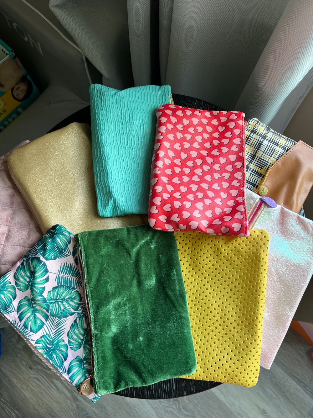 Colorful Assorted Cosmetic Pouch bundle - Hearts, Velvet, Leaf Prints and more